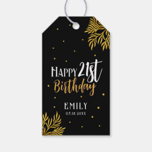 Étiquettes-cadeau Elégant Joyeux 21ème anniversaire Gold Foliage Par