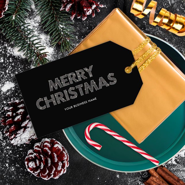 Étiquettes-cadeau Élégant Joyeux Noël Affaires Noir & Blanc (Créateur téléchargé)
