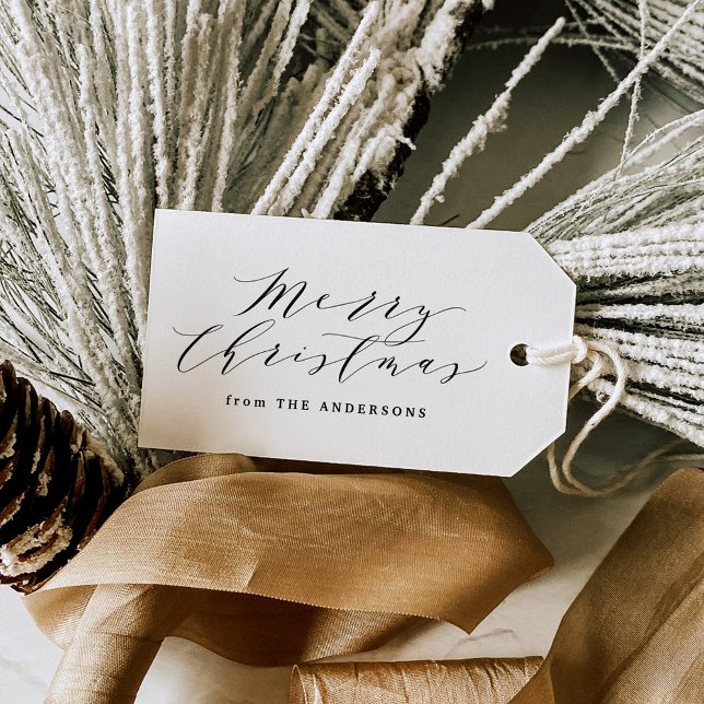 Étiquettes-cadeau Élégant Joyeux Script de Noël Gris Plaid Vacances (Créateur téléchargé)