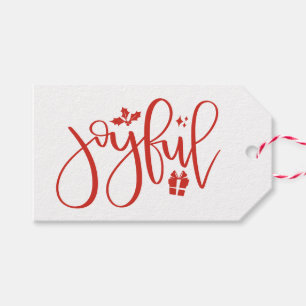 Étiquettes-cadeau Élégant Joyful Festif Red Script Holiday