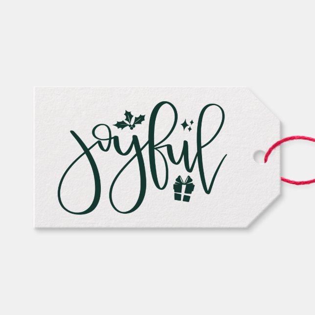 Étiquettes-cadeau Elégant Joyful Hunter Green Script Vacances (Devant (Horizontal))