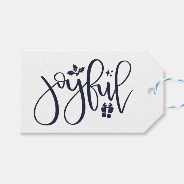 Étiquettes-cadeau Elégant Joyful Navy Joyful Script de vacances (Devant (Horizontal))