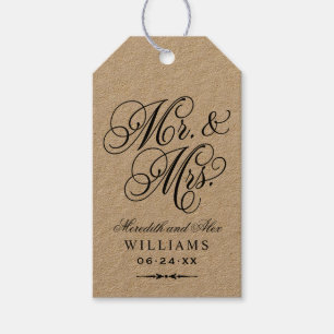 Étiquettes-cadeau Elegant Kraft Mr et Mrs Script Custom Monogramme