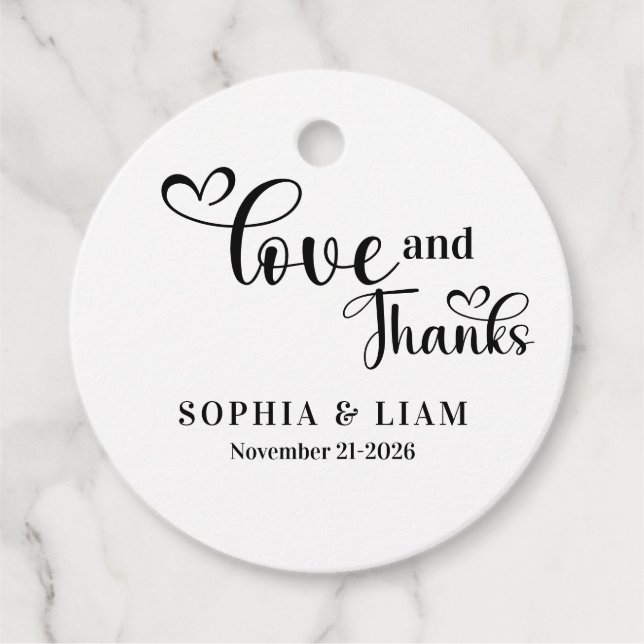 Étiquettes Cadeau Elegant Love and Thanks Script Wedding (Devant)