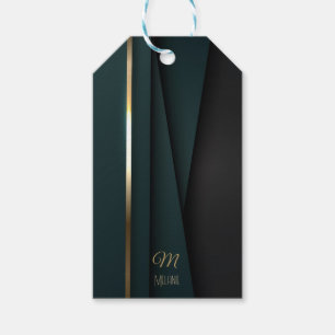 Étiquettes-cadeau Élégant Luxueux Dark Green Gold Monogramme Nom