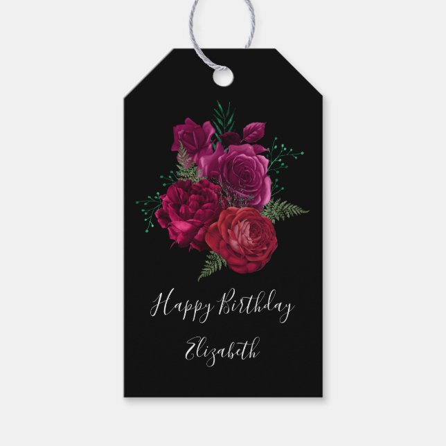 Étiquettes-cadeau Elégant Magenta Rose Bouquet floral Anniversaire (Devant)