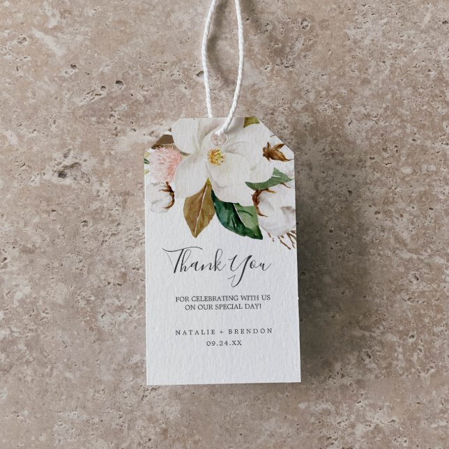 Étiquettes-cadeau Élégant Magnolia | Merci blanc et blanc préféré (Créateur téléchargé)
