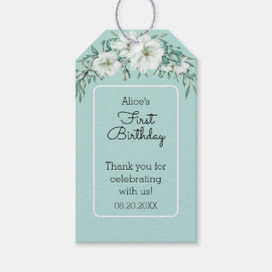 Étiquettes-cadeau Elégant Magnolia White Pastel Vert 1er anniversair