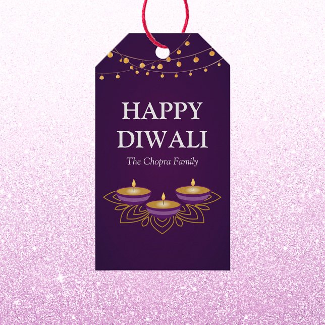 Étiquettes-cadeau Elégant mandala diyas hindu personnalisé violet di (Créateur téléchargé)