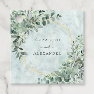Étiquettes Cadeau Elégant marbre Eucalyptus Mariage or verdure
