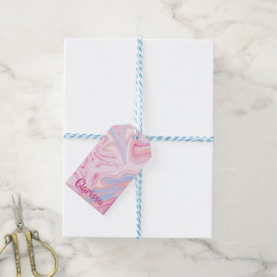 Étiquettes-cadeau Elégant marbre rose pastel bleu orange