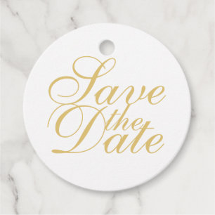 Étiquettes Cadeau Élégant mariage blanc et or Enregistrer la date