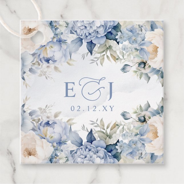 Étiquettes Cadeau Élégant Mariage botanique moderne Dusty Blue Flora (Devant)