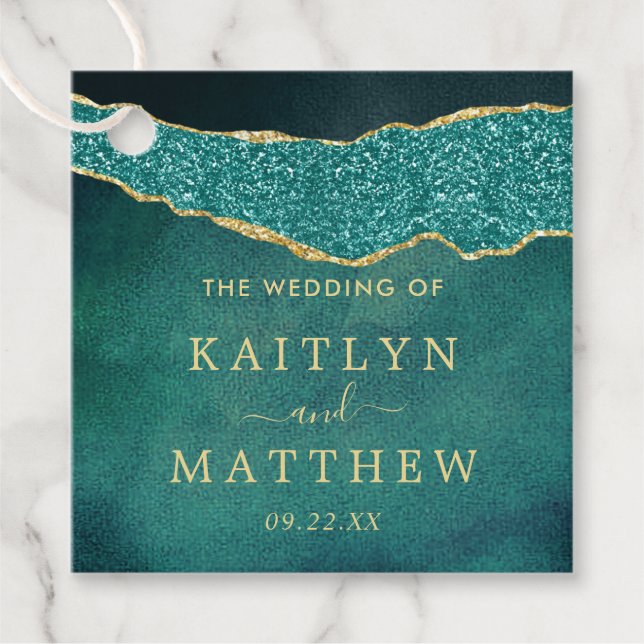 Étiquettes Cadeau Élégant Mariage d'âge Turquoise & Or (Devant)