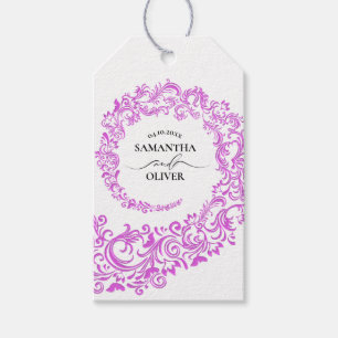 Étiquettes-cadeau Élégant Mariage damassé rose