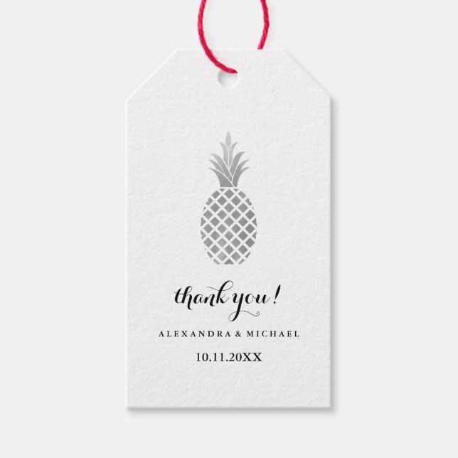 Étiquettes-cadeau Élégant Mariage d'ananas en argent (Devant)