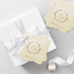 Étiquettes Cadeau Élégant Mariage d'aquarelle de Champagne Monogram