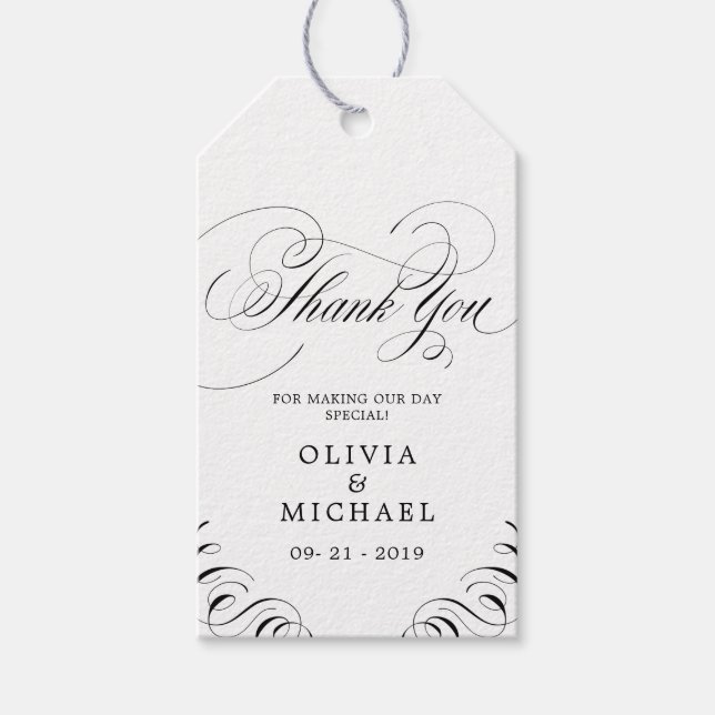 Étiquettes-cadeau Elégant mariage de calligraphie florissante merci (Devant)