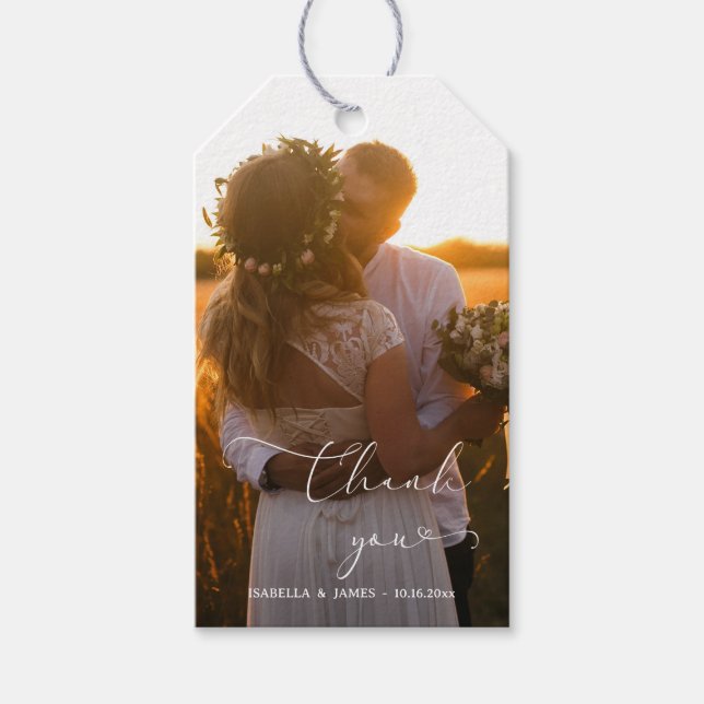 Étiquettes-cadeau Élégant Mariage de calligraphie Merci photo (Devant)