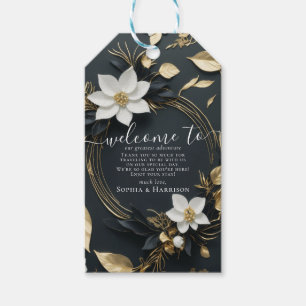 Étiquettes-cadeau Élégant Mariage de couronnes florales noir blanc e