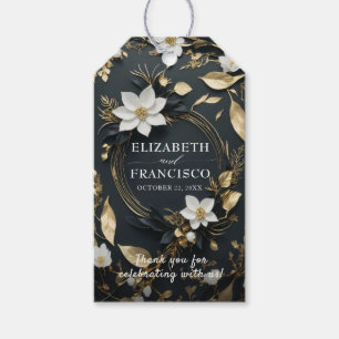 Étiquettes-cadeau Élégant Mariage de couronnes florales noir blanc e
