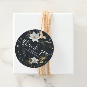 Étiquettes Cadeau Élégant Mariage de couronnes florales noir blanc e