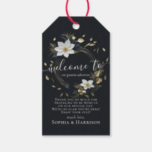 Étiquettes-cadeau Élégant Mariage de couronnes florales noir blanc e
