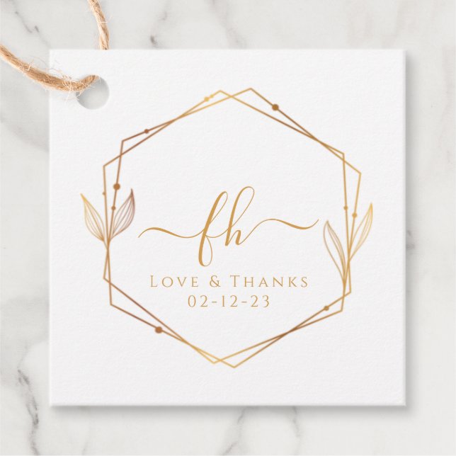 Étiquettes Cadeau Élégant Mariage de Merci Monogramme Or Blanc (Devant)
