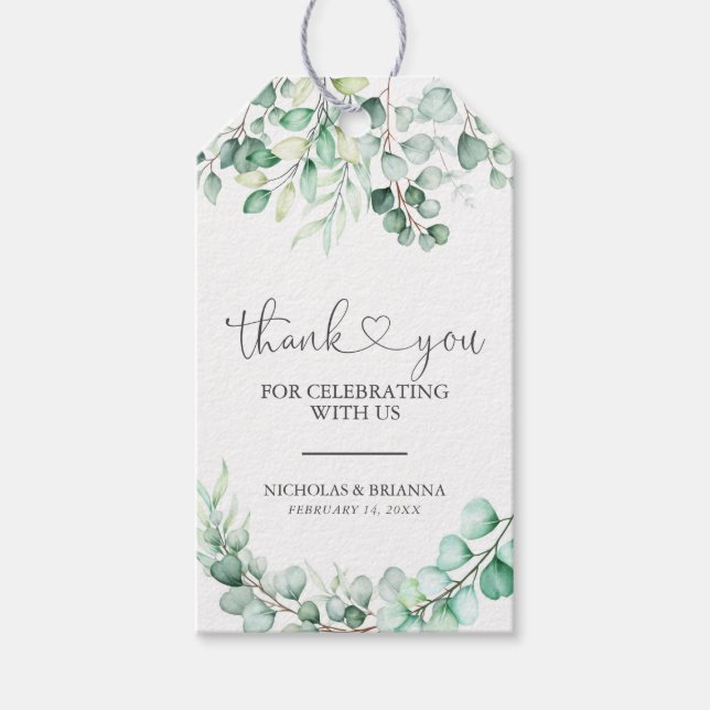 Étiquettes-cadeau Elégant Mariage de Monogramme Eucalyptus (Devant)