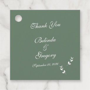 Étiquettes Cadeau Élégant Mariage de script en vert d'olive Sage for