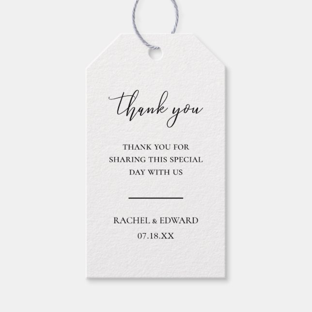 Étiquettes-cadeau Élégant Mariage de script noir et blanc (Devant)