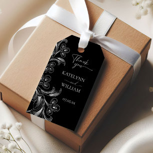 Étiquettes-cadeau Élégant Mariage Dessiné à la Main Noir et Blanc