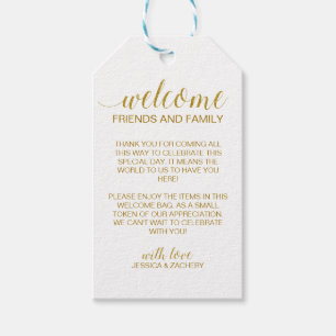 Étiquettes-cadeau Élégant Mariage d'or Faux Welcome Panier cadeau