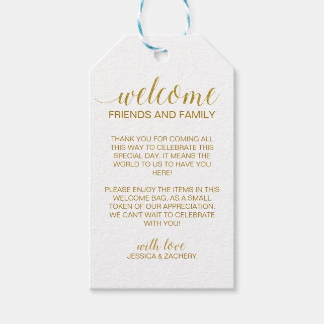 Étiquettes-cadeau Élégant Mariage d'or Faux Welcome Panier cadeau (Devant)