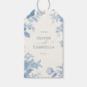 Étiquettes-cadeau Élégant Mariage Floral bleu toile française