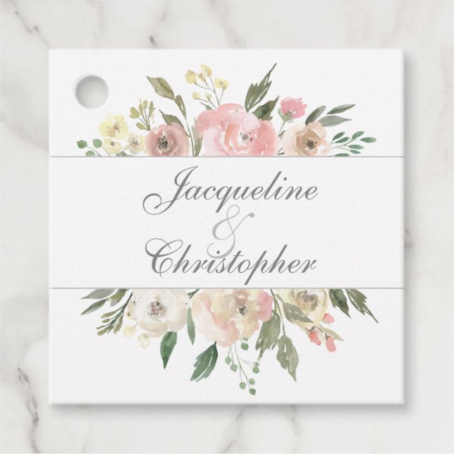 Étiquettes Cadeau Élégant Mariage flou rose Eucalyptus feuille flou (Devant)