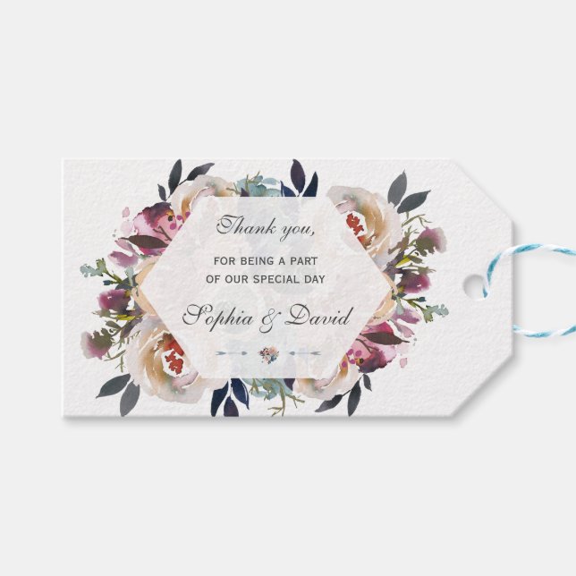 Étiquettes-cadeau Élégant Mariage géométrique bleu rose rose pâle (Devant (Horizontal))