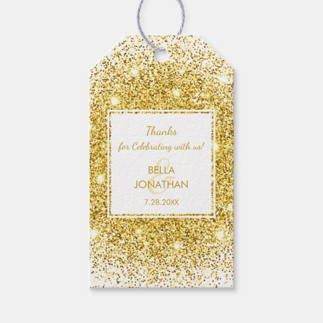 Étiquettes-cadeau Elégant Mariage Gold Confetti Merci Favor (Devant)