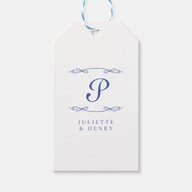 Étiquettes-cadeau Élégant Mariage initial français chic (Devant)