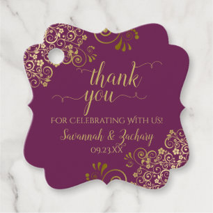 Étiquettes Cadeau Élégant Mariage Magenta Purple & Or Merci