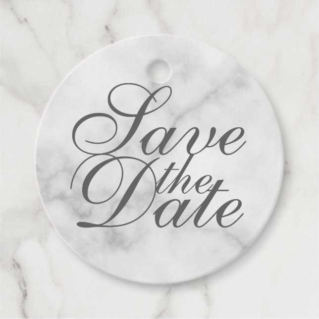 Étiquettes Cadeau Élégant mariage Marbre blanc Enregistrer la date (Devant)