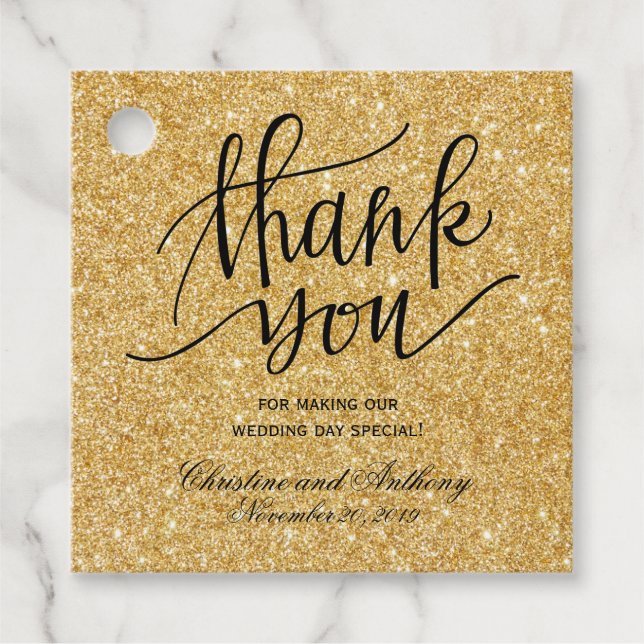 Étiquettes Cadeau Elégant Mariage Merci Gold Parties scintillant lum (Devant)