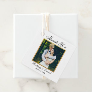 Étiquettes Cadeau Elégant mariage Merci photo Gold Frame