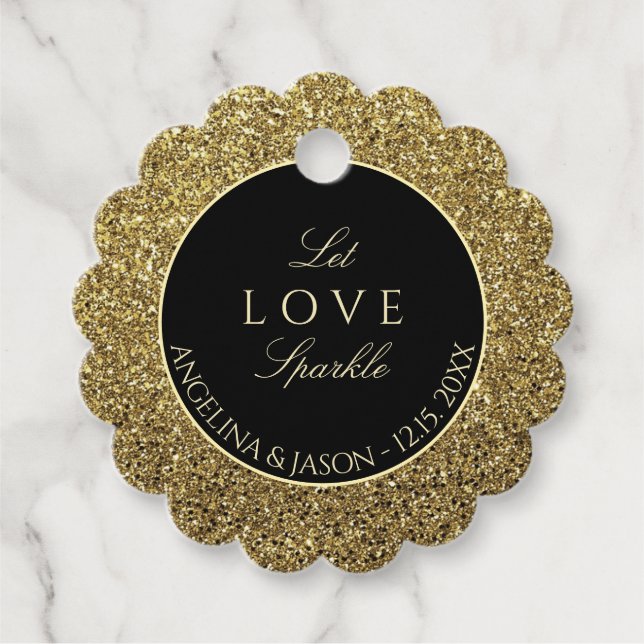 Étiquettes Cadeau Élégant Mariage Noir Et Or (Devant)