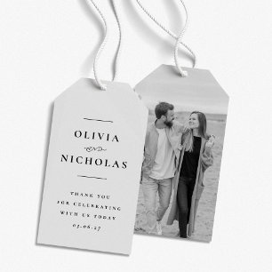 Étiquettes-cadeau Élégant mariage photo en noir et blanc