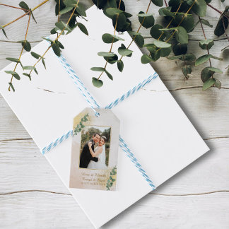 Étiquettes-cadeau Elegant Mariage photo Vert & Or