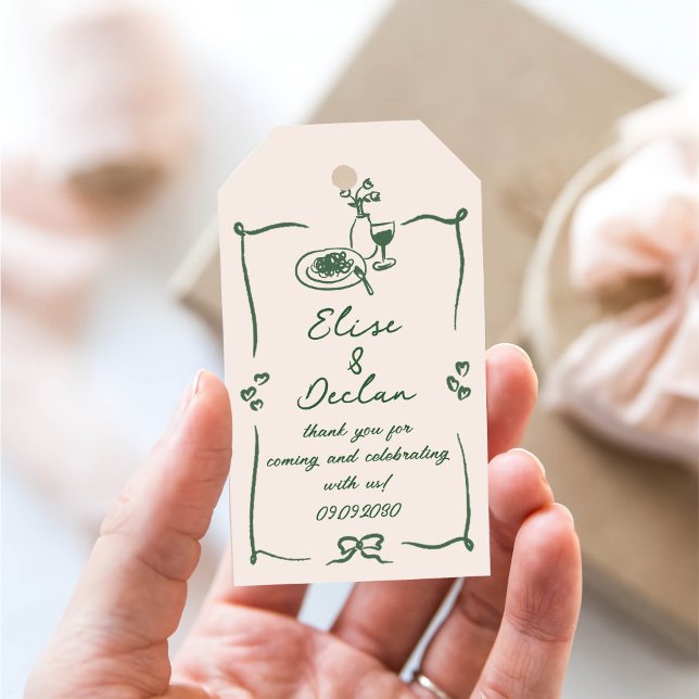 Étiquettes-cadeau Elégant Mariage vert rétro tiré à la main (Créateur téléchargé)