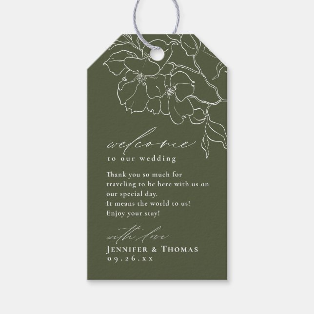 Étiquettes-cadeau Élégant mariage vert sauge floral dessiné à la mai (Devant)