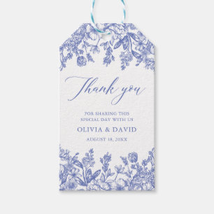 Étiquettes-cadeau Élégant Mariage Vintage victorien bleu floral
