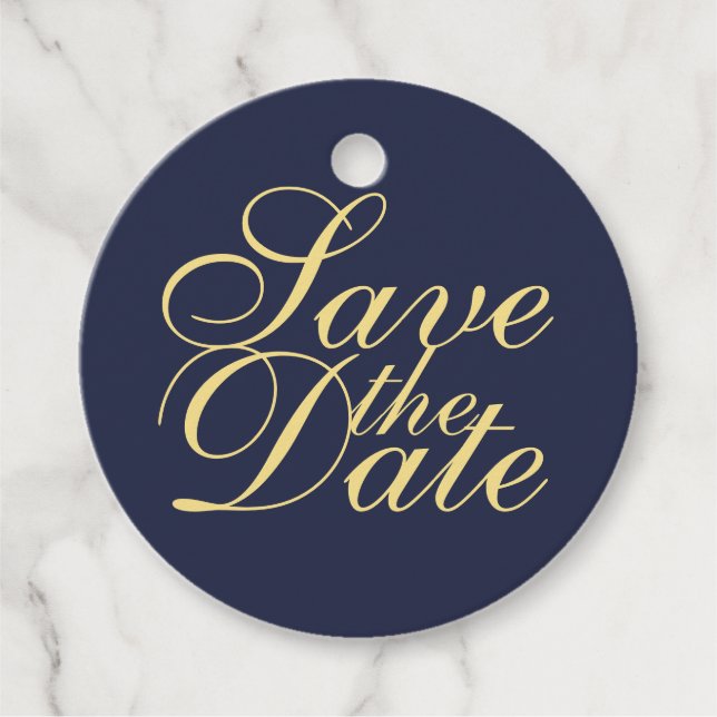 Étiquettes Cadeau Elégant Marine Blue et Gold Wedding Enregistrer la (Devant)